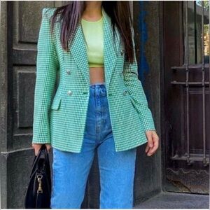 Autres Filles Green Gingham Classic Preppy Business School Girl Blazer Size M